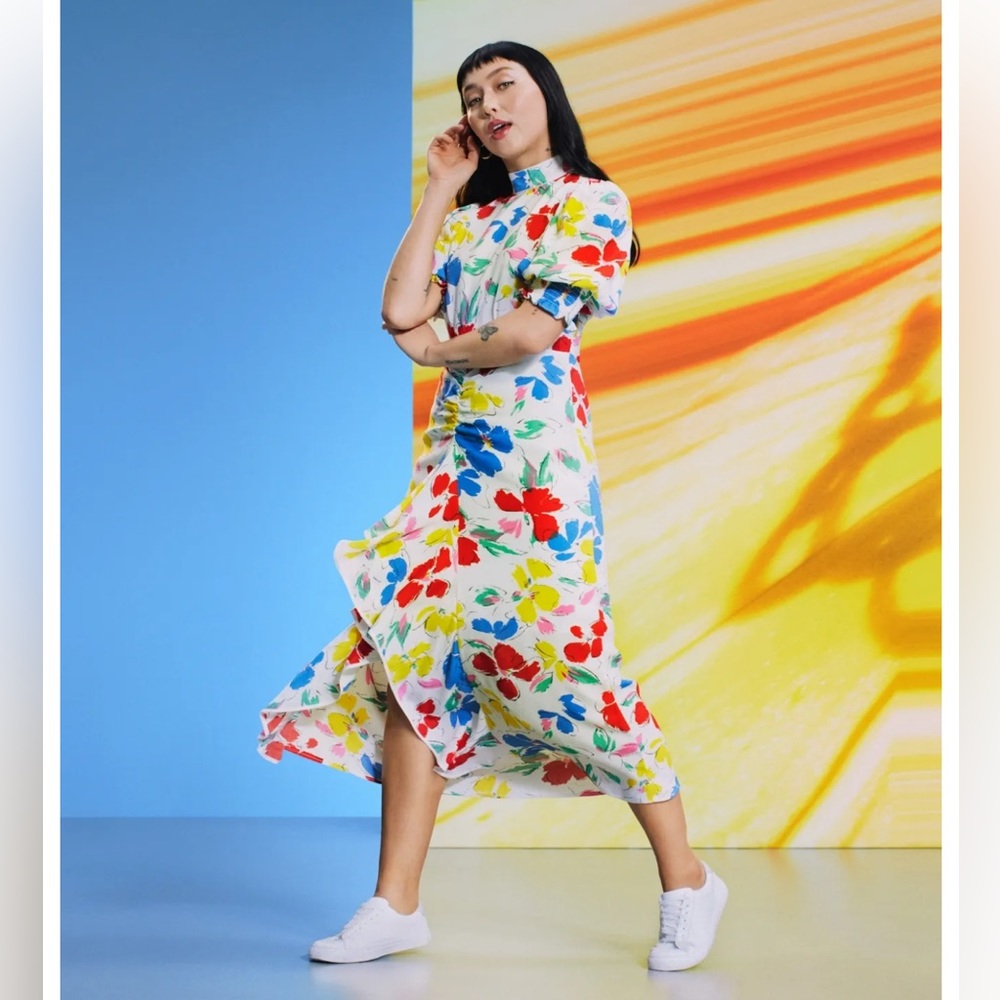 🦋Rixo Dresses Rixo × Target Watercolor Mock Neck Puff Sleeve Maxi Dress